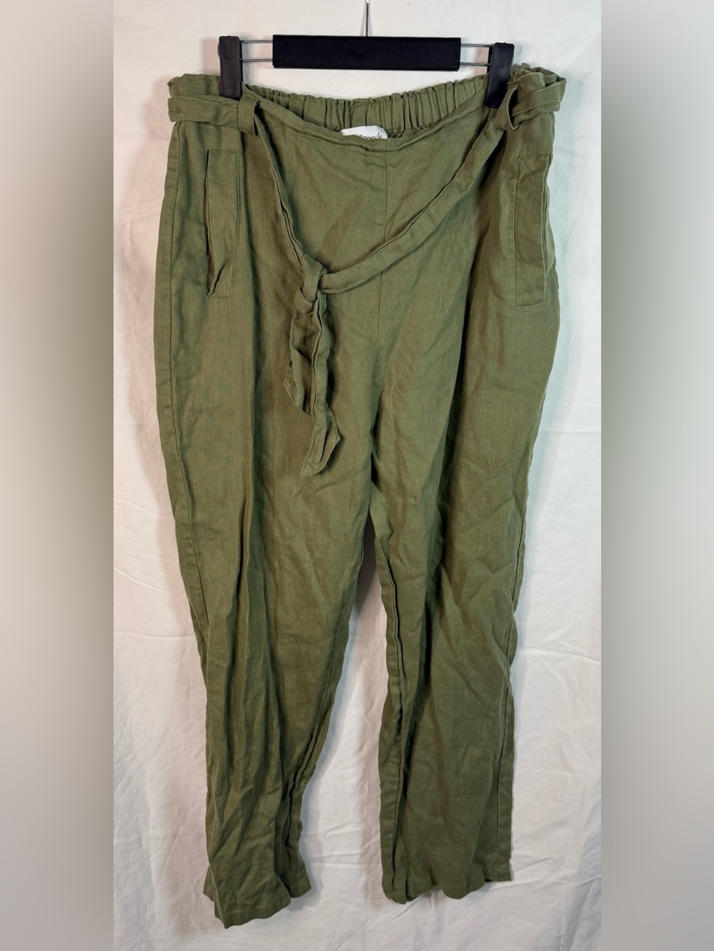 Peck & Peck 100% Linen Tie Waist Pants‎ Olive Green Women’s Size L